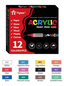 12/24/36/48/60/72/120/168pcs Acrylic Paint Markers, Assorted Colors Acrylic Marker Pens Set, Opaque Watercolor Brush Pens For Art Painting, Calligraphy, Scrapbooking, Hand Lettering, Card Making, Black Card Paper, Rocks, Christmas Decor, Wood, Plastic, Canvas,For School Supplies,Back To School - 彩色 - 查看 2