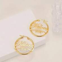 1 Customized Golden Name Hoop Earrings - Personalized Alphabet Circle Earrings With Swirl And Heart Design, Stainless Steel Fashion Jewel For Girl, Perfect For Casual Wear, Party, Graduation Gifts And Summer Accessories, Personalized Jewelry | Accessories | Durable Earrings Per For Giving To Lovers, Family, Birthday, Anniversary,