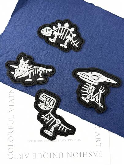 3/4pcs Set Skull Dinosaur Iron-On Patches, Holiday Clothing & Hat Decorations