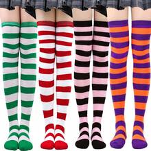 1 Pair Thigh High Socks, Anime Cosplay Role Play Style Striped & Solid Colors, Fall Socks - Multicolor - View 4