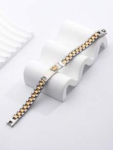 1pc Premium Stainless Steel Ace Charm Bracelet, High-End Fashion Elegant Accessory Suitable For Men & Women, Exquisite Gift - Gold - View 3