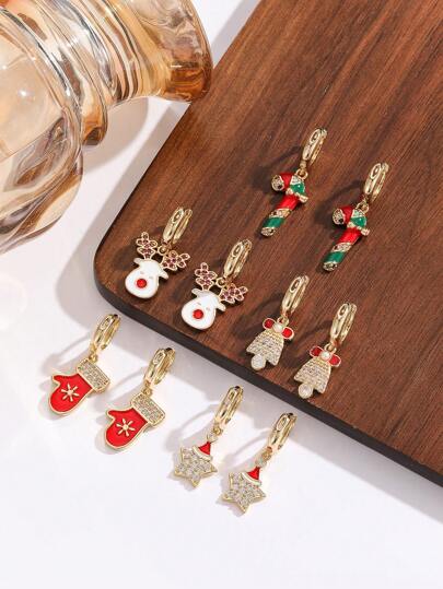 1 pièce Boucles d'oreilles mode Cerf et étoile de Noël, Décoration d'oreille festive de haute qualité avec micro-incrustation, Pendentif polyvalent décontracté minimaliste, Cadeau de Noël