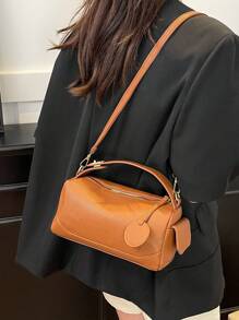 1 Peça Bolsa Oblíqua Fashionável de Cor Sólida Simples de PU com Vários Bolsos, Adequada para Compras Diárias e Uso Casual de Mulheres, Bolsa de Ombro e Bolsa Sacola