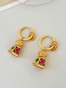 1 Pair Simple Retro A Multi-Wear Earring Buckle, Elegant Fashion Temperament Middle Ear Ornaments Flower Earrings, Stainless Steel Simple Retro Heart-Shaped Hollow