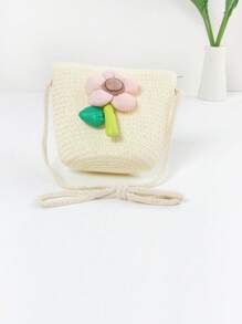 1pc Children Cute Straw Beach Bag, Princess Shoulder Sling Cross-Body Bag, Suitable For Daily Outings