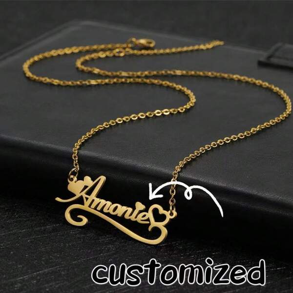 A Personalized Creative DIY Custom Heart-Shaped Letter Name Necklace Valentine's Day Gift,Gold,Stylish,Colorful,Vintage,Simple,Unisex,Casual,Cuties,Custom,Personalized,Unique,Ideal Gifts For Him,Ideal Gifts For Her,Her,Boyfriend,Girlfriend,Dad,Mom,Family,Friends,For Anniversaries,For Birthdays,For Graduation,For Prom,For Party,Mother's Day Gifts Women