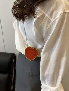 小号苹果形迷你单肩包，心形链条斜挎包，项链式零钱包，可装口红、耳机、迷你镜子 - 紅色 - 查看 6