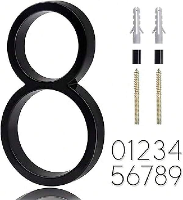 Numbers 5 Inch Black Metal Address Numbers Modern Floating House Number For Outdoor Yard Home Wall Door Garage Gate, Easy To Install With Nail Kits And Instructions (8)