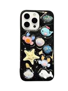 Cute Summer Seastar Whale Shell Pattern Pendant Epoxy Clear Phone Case Compatible With IPhone16 16 15 14 13 Pro Max 3D Epoxy Soft Cover Korea Girl Shell