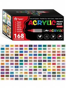 12/24/36/48/60/72/120/168pcs Acrylic Paint Markers, Assorted Colors Acrylic Marker Pens Set, Opaque Watercolor Brush Pens For Art Painting, Calligraphy, Scrapbooking, Hand Lettering, Card Making, Black Card Paper, Rocks, Christmas Decor, Wood, Plastic, Canvas,For School Supplies,Back To School - 彩色 - 查看 17