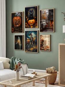 1 幅黑暗城堡趣味鬼魂阅读万圣节南瓜秋季海报帆布画墙艺术画家居装饰适用于客厅卧室浴室办公室和其他家居装饰，无框