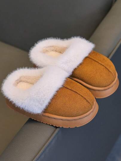 儿童拖鞋 秋冬保暖休闲 男童女童小中大码 学生室内家居毛绒拖鞋 亲子款 软底防滑厚底 灰/粉/驼色 防尘保暖情侣拖鞋