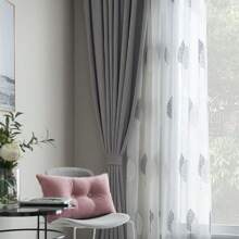 1pc Nordic Style Small Tree Embroidered Sheer Curtain, Rod Pocket Design, Fresh & Sweet