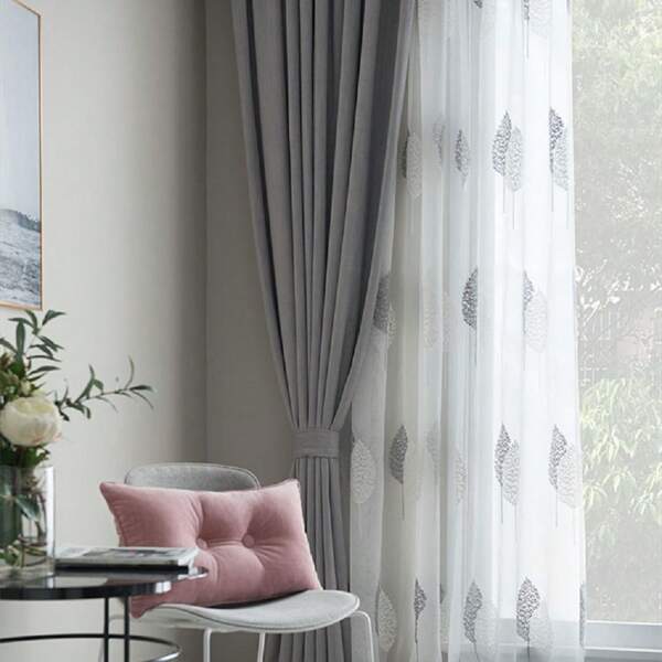 1 Peça Cortina Transparente Bordada com Pequena Árvore em Estilo Nórdico, Design de Bolso para Bastão, Fresca e Doce