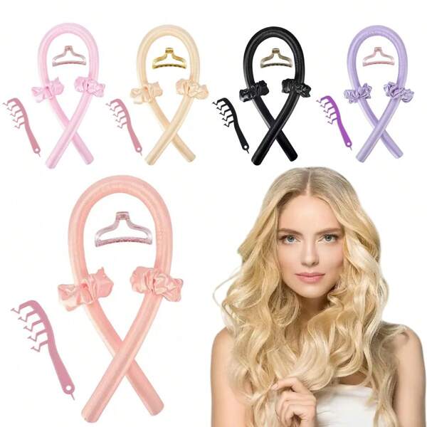5pcs Women's Heatless Curling Rods, Plastic Gear Combs Set For Curly Hair Styling, Hair Styling, Hair Stuff, Curly Hair Products ,Hair Accessories, Hair Styling Kit, Hair Tool Kit, Hairstyling Set