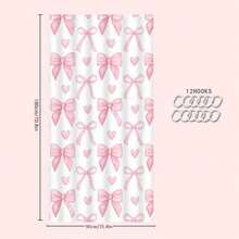 1/4pcs Pink Heart And Bow Themed Polyester Waterproof Bathroom Shower Curtain Set, Decorative, Easy To Clean, With Hooks - Multicolor - View 11
