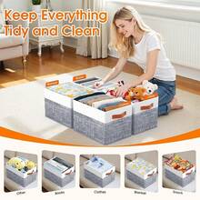 Collapsible Storage Baskets For Shelves,14"X10", 4 Pack Foldable Fabric Storage Bins With Double Leather Handles, Large Baskets For Organizing Books, Clothes, White & Greyhalloween - 灰色 - 查看 10