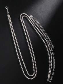 1pc Women's Silver Crystal Rhinestone Double Layer Waist Chain