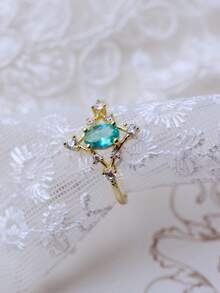 1 件奢华风格 18K 镀金铜蓝天流星戒指，镂空设计，镶嵌锆石，适合女性在婚礼、约会、派对上佩戴，是生日或婚礼的理想礼物 - 戒指 - 查看 6