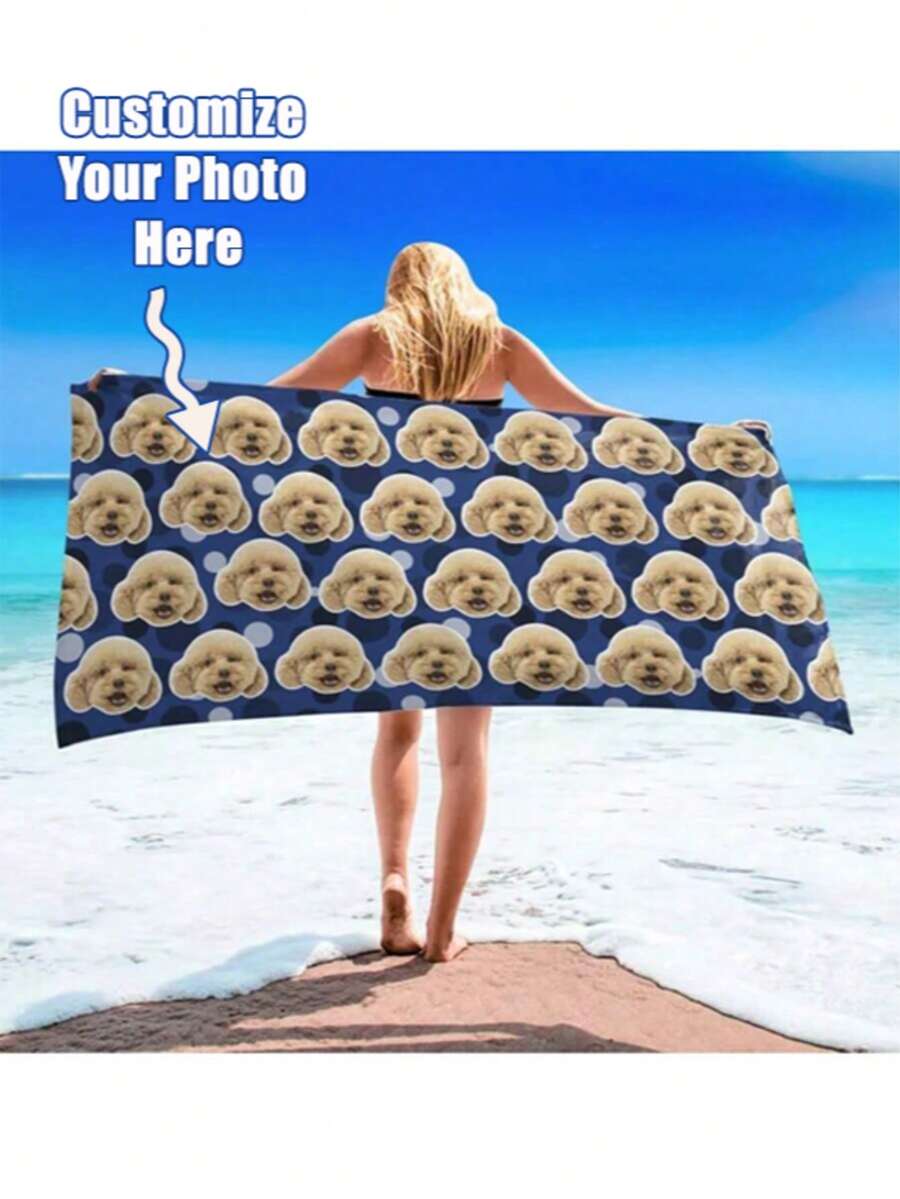 Custom Dog Face Beach Towel Personalized Bath Towel With Dog Photo Cute Dog Picture Blanket Pet Print Customized Quick Dry Pool Towel