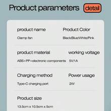 带夹子的便携式 LED 台扇，带夜灯的 USB 可充电个人风扇，可调节气流，适合露营、居家、旅行 - 室内外使用，LED 显示屏，小夜灯，500mAh