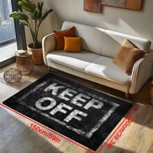 1pc "KEEP OFF" Graphic Print Shag Area Rug, 650GSM Silicone Backing, Soft Plush Carpet For Patio, Camping, Entryway, Living Room, Bedroom, Game Room, Machine Washable For All Seasons, Home Decor