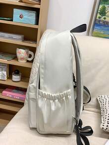 1pc Simple Solid Color Backpack, Student Nylon Waterproof Large Capacity Travel Commuter Backpack Without Accessories - A - View 6