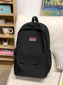 1pc Simple Solid Color Backpack, Student Nylon Waterproof Large Capacity Travel Commuter Backpack Without Accessories - A - View 10