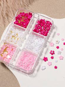 3D 花朵指甲饰品，3D 亚克力花朵指甲艺术水钻白粉色混合樱花春季亚克力指甲用品与人造珍珠指甲 DIY 指甲装饰指甲饰品指甲宝石 - 彩色 - 查看 2