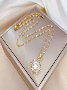 Elegante collar con colgante de copo de nieve con baño de oro de 18K y circonita cúbica - Cadena de dije lujosa para bodas, fiestas y uso diario, accesorio de fiesta | Accesorio elegante | Circonita
