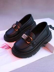 1双童鞋，2025年新款，男童一脚蹬皮革软底黑色皮鞋，女童英伦风乐福鞋，公主鞋，女童平底鞋 - 黑色 - 查看 6