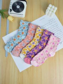 5 paires de chaussettes à motif étoile, mode, douces et confortables, convenant pour le port à l'intérieur et à l'extérieur, printemps/automne