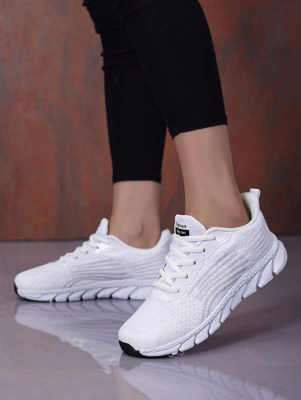 1 Pair Women Solid Color Sports Casual Knit Breathable Outdoor Gym Non-Slip Durable Soft Running Shoes