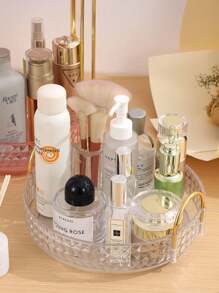 360° Rotating Diamond Pattern Acrylic Makeup Organizer Box, Vanity Countertop Cosmetic Storage Rack For Lipstick, Skincare, Perfume And Beauty Products