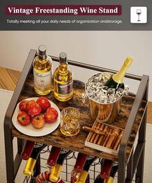 3-Tier Wine Rack Standing Floor With Wood Top, Liquor Stand With Wine Bottle Holder, Corner Wine Bar Table For Small Space, Metal Whiskey Shlef For Kitchen, Cellar, Living Room, Black - Black - View 3