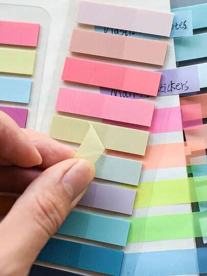 200/1400pcs Transparent Self-Adhesive Sticky Notes, Morandi Color Coded Adhesive Markings, Rectangular, With Index Labels For Organizing And Recording School Supplies,Back To School
