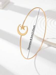 1pc Gold Star & Moon Pattern Metal Wire Armband, Arm Cuff Bracelet For Women - Gold - View 3