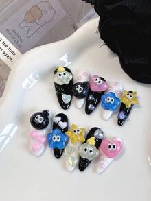 10 pièces Stickers d'ongles en forme de cercueil à texture de gelée, en forme de cœur pentagonal nuageux mignon. Convient pour la vie quotidienne, les fêtes, les rassemblements, les anniversaires et autres occasions. Fournitures pour ongles - Multicolore - Voir 13