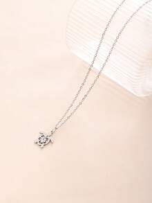 1pc Stainless Steel Cute Sea Turtle Animal Necklace, Suitable For Daily Wear, Gift, Fashion Accessory - Silver - View 3
