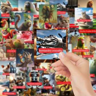 63pcs Shanhaijing Tung Tung Sahur Wooden Stick People, Banana, Monkey, Tire, Frog, Computer Decorative Stickers, Holiday/Birthday Gift