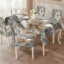 1pc/5pcs/7pcs/30pcs Chair Cover And Table Cloth Set; Classic Versatile Crystal Flower Print Table Cloth And Chair Covers, Suitable For Indoor Home Dining Room Decor; High Stretch Silky Fiber Fabric Chair Covers, Reusable And Washable Party Table Cloth Decor - Multicolor - View 2