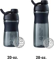 Botella mezcladora SportMixer BlenderBottle para batidos de proteínas y pre-entrenamiento, 20 onzas, negro