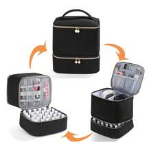 灯芯绒指甲油收纳盒和美甲灯盒，美甲套装收纳盒可容纳 30 瓶（15 毫升 - 0.5 液体盎司），指甲油便携盒带有美甲工具收纳区