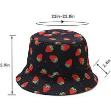 Unisex Reversible Bucket Hat For Beach And Fishing - 草莓黑 - 查看 2