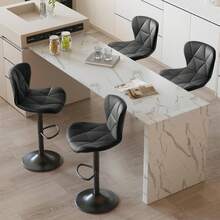 Bar Stools,Adjustable Swivel Barstools, Faux Leather Bar Chairs,Upholstered Counter Height With High Backrest For Kitchen Island ﻿ - 黑色 - 查看 4