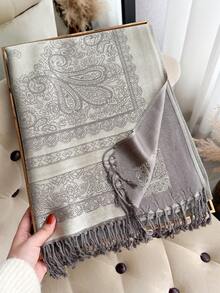 1pc Pashmina Shawl Two Tone Paisley Jacquard Scarves Beach Cover Up Sarong Cashmere Feel Rave Soft Silky Reversible Wrap Scarf Fringes Daily Life Evening Dresses Travel Office Wedding And Gift