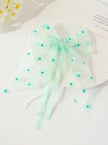 8pcs/Set Girls' Sweet Cute Versatile Fresh Hair Clips/Pins, Contrasting Color Net Ribbon Bow Floral Print Claws