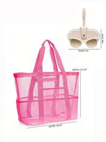 Mesh Beach Bag Large Beach Tote Bag, Multi-Use Organizer With Zipper Closure, Foldable Handy Large Mesh Tote Bag Lightweight For Family Beach Bag For Toys & Vacation Essentials ,School Bag, Large Capacity, Waterproof, Lightweight, Portable, Foldable,