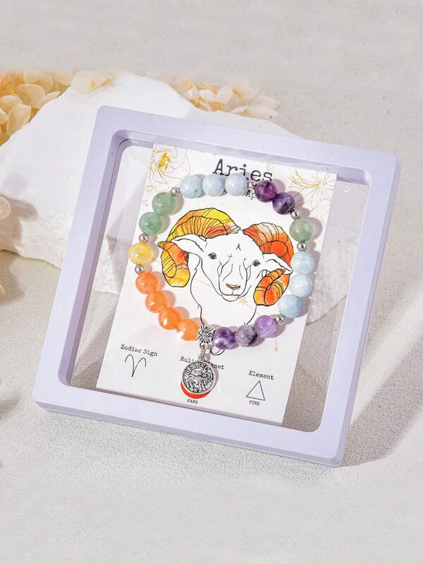 1 Peça Pulseira de Contas Feita à Mão de Pedra Natural de 8mm com Pingente de 12 Constelações, Adequada como Presente para Dia dos Namorados, Aniversário, Esposa, Namorada ou Amiga, Pulseira do Zodíaco