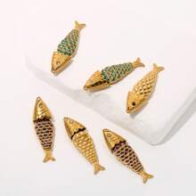 1 Piece 304 Stainless Steel Small Fish Dry Movable Pendant Earrings, 18K Gold Plating, Women's Daily Party Wear DIY Jewellery Accessories Fashion Pendant